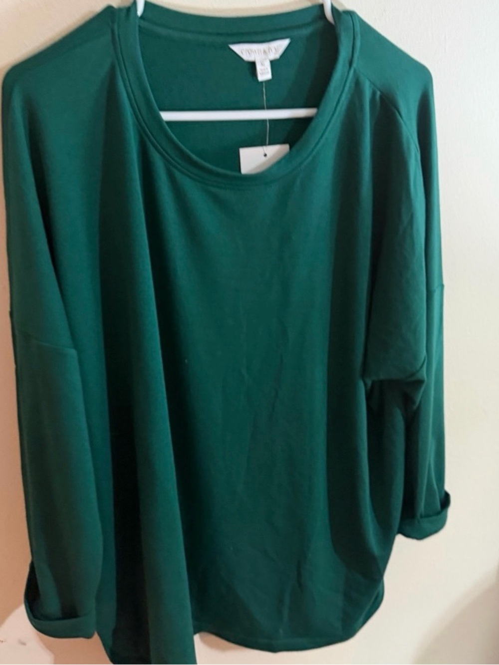 NWT crown & ivy Size XL Forest Green Relaxed Crewneck Sweatshirt